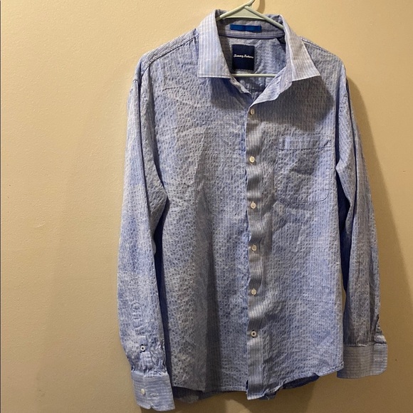 Tommy Bahama Blue Button-Up Shirt - men’s large -cotton/silk blend - Picture 1 of 7